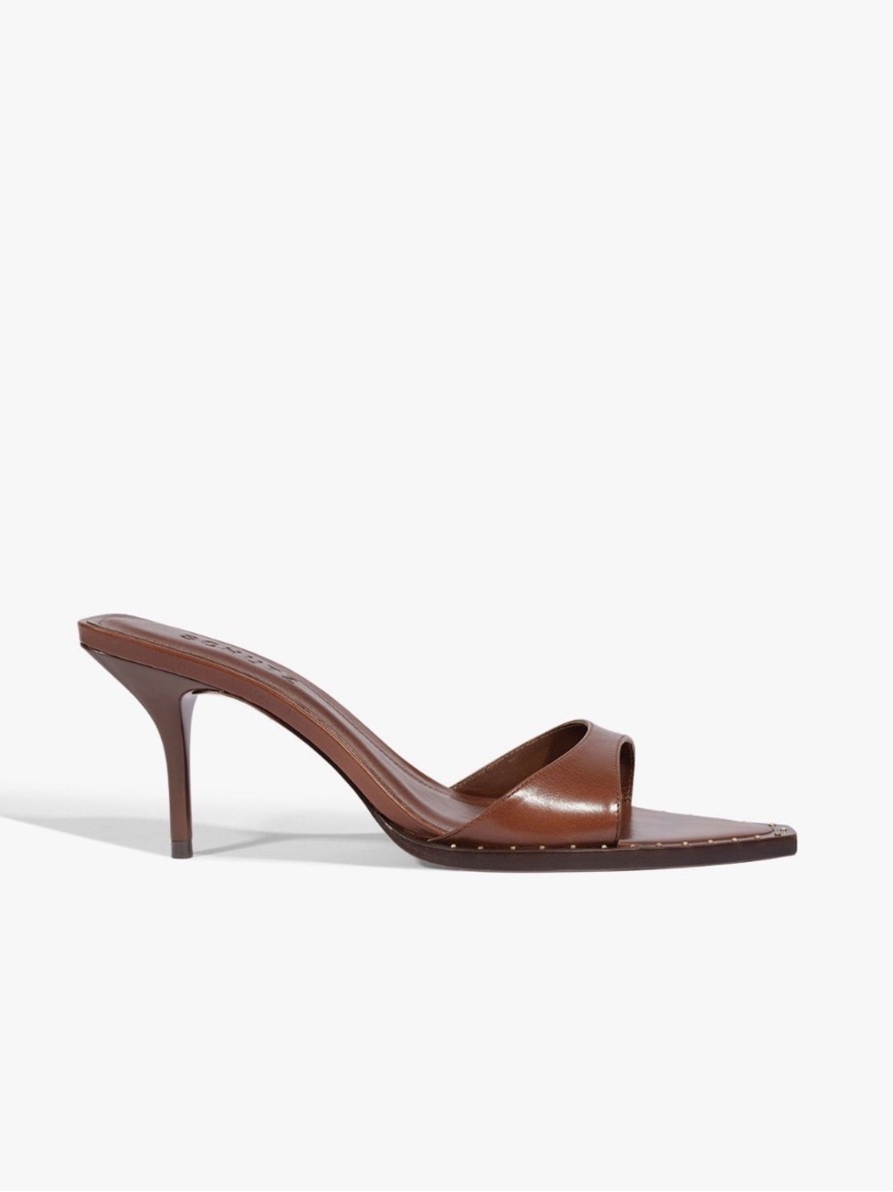 SCHUTZ Brown Leather Open-Toe Mid-Heel Mule